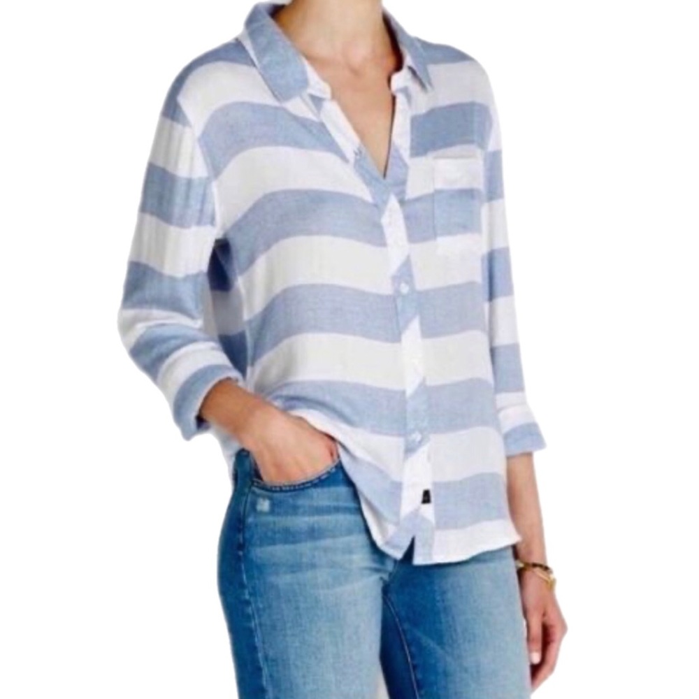 Pink Rose Super Soft Blue Striped Flannel Shirt